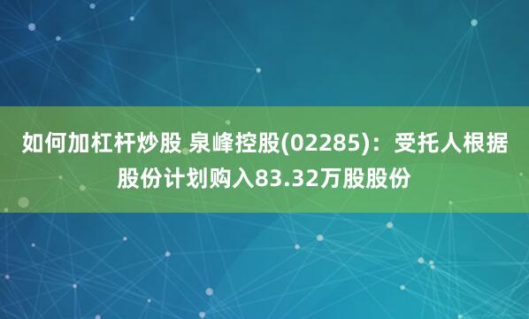 如何加杠杆炒股 泉峰控股(02285)：受托人根据股份计划购入83.32万股股份